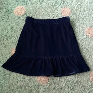 J. Crew Women Mini Skirt Navy Blue Velvet Dressy XS S Holiday Pockets Ruffle